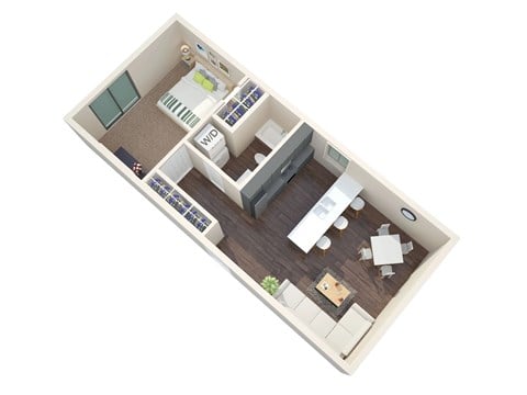 Floor plan for 1 bed, 1 bath, 650 sqft